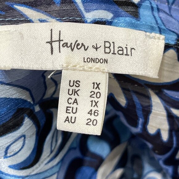 Haven & Blair Sheer Blouse Top Size 1X Blue White Button Front Collar - Picture 6 of 10